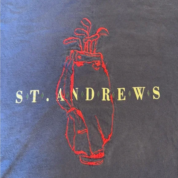 vintage short sleeve t-shirt st. andrew’s golf club scotland xl navy blue retro - Picture 2 of 5